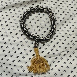 Black and White Beaded Bracelet with Tassel